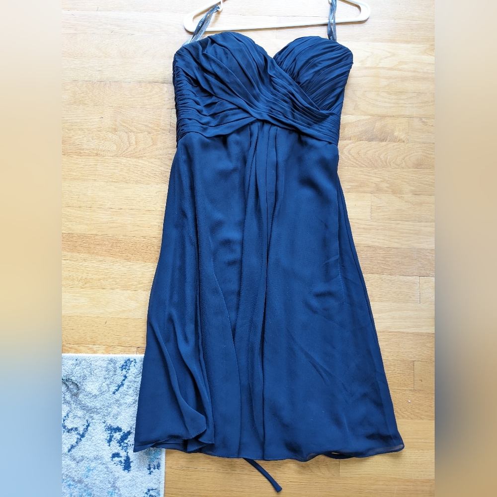Navy Formal Bridesmaid Dress. Strapless. Size 8. Midi.